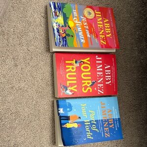 Abby Jimenez 3 books
Yours truly 
Part of your world
Just for the Summer